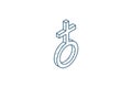 woman symbol isometric icon. 3d line art technical drawing. Editable stroke 