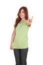 Woman in t-shirt with hand sign I love you Royalty Free Stock Photo