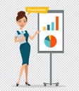 Woman with tablet standing near flipchart. Royalty Free Stock Photo