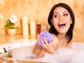 Woman take bubble bath. Royalty Free Stock Photo