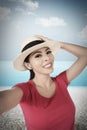 Woman take selfie on the beach Royalty Free Stock Photo
