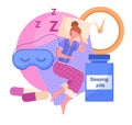 Woman take sleeping pills to have sound sleep.