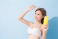 Woman take sunscreen Royalty Free Stock Photo