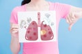 Woman take unhealth lung billboard Royalty Free Stock Photo