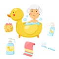 Woman takes a bath set illustration Royalty Free Stock Photo