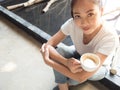 Woman takes a coffee break. Royalty Free Stock Photo