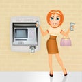 Woman takes money from Atm