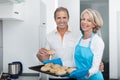 Woman Taking Baking Tray Out From Oven Royalty Free Stock Photo