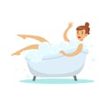 Woman Taking Bubble Bath, Part Of People In The Bathroom Doing Their Routine Hygiene Procedures Series Royalty Free Stock Photo