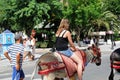 Donkey ride through village, Mijas, Spain. Royalty Free Stock Photo