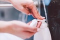 Woman washing hands with foam soap. Hygiene, preventing coronavirus