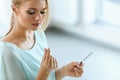 Woman Taking Medicine. Beautiful Girl With Pill Pack With Pills Royalty Free Stock Photo