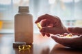 Woman taking medicine or vitamin capsule Royalty Free Stock Photo