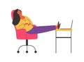 Woman taking a nap in chair at home, flat vector illustration isolated.