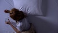 Woman taking painkillers or sedatives before sleeping, psychical disorder