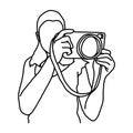 Woman taking photo with camera vector illustration sketch doodle hand drawn with black lines isolated on white background Royalty Free Stock Photo
