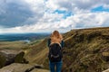 Woman taking a photo of the English countryside Royalty Free Stock Photo