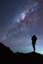 Woman is taking photograph of Milky Way galaxy. Royalty Free Stock Photo