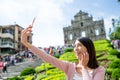 Woman taking self image in Macau city Royalty Free Stock Photo