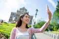 Woman taking self image by smart phone in Macau Royalty Free Stock Photo