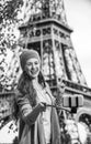 Woman taking selfie with cellphone and showing victory in Paris Royalty Free Stock Photo