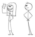 Woman Taking Selfie, Man is Looking, Vector Cartoon Stick Figure Illustration