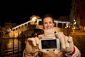 Woman taking selfie while spending Christmas time in Venice Royalty Free Stock Photo