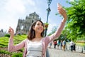 Woman taking selfie with St.Paul Church in macau Royalty Free Stock Photo