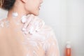 Woman taking a shower enjoying with foam bath. Royalty Free Stock Photo