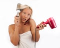 Woman talkig by phone after bath Royalty Free Stock Photo