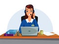 Woman talking on headphones flat illustration