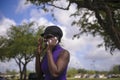 Afro American Woman talking on mobile phone Royalty Free Stock Photo