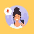 Woman talking on the phone with the digital voice assistant. Fla Royalty Free Stock Photo