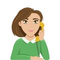 Woman talking on the phone. Work talk. Retro phone. Flat vector illustration