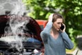 Woman Talking To Reliable Car Mechanic. Breakdown Royalty Free Stock Photo