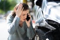 Woman Talking To Reliable Car Mechanic. Breakdown Royalty Free Stock Photo