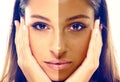 Woman tan half face closeup Royalty Free Stock Photo