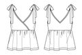 woman tank top with frills and shoulder straps technical drawing