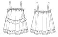 woman tank top with frills and shoulder straps technical drawing