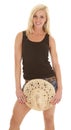 Woman tank top hold cowgirl hat down