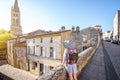 Woman tarveling in Saint Emilion village, France