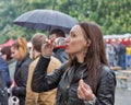 Woman taste wine during Kyiv Food and Wine Festival, Ukraine. Royalty Free Stock Photo