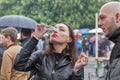 Woman taste wine during Kyiv Food and Wine Festival, Ukraine. Royalty Free Stock Photo