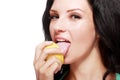 Woman tasting lemon Royalty Free Stock Photo