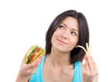 Woman with tasty fast food unhealthy burger