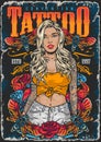 Woman tattoo convention flyer colorful