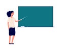 Woman teacher at blackboard. female tutor in classroom teaching students. School education vector concept