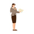 Woman Teacher Character Standing with Copybook and Explaining Something Vector Illustration