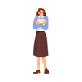 Woman Teacher Character Standing with Papers and Explaining Something Vector Illustration