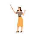 Woman Teacher Character Standing with Pointer and Explaining Something Vector Illustration